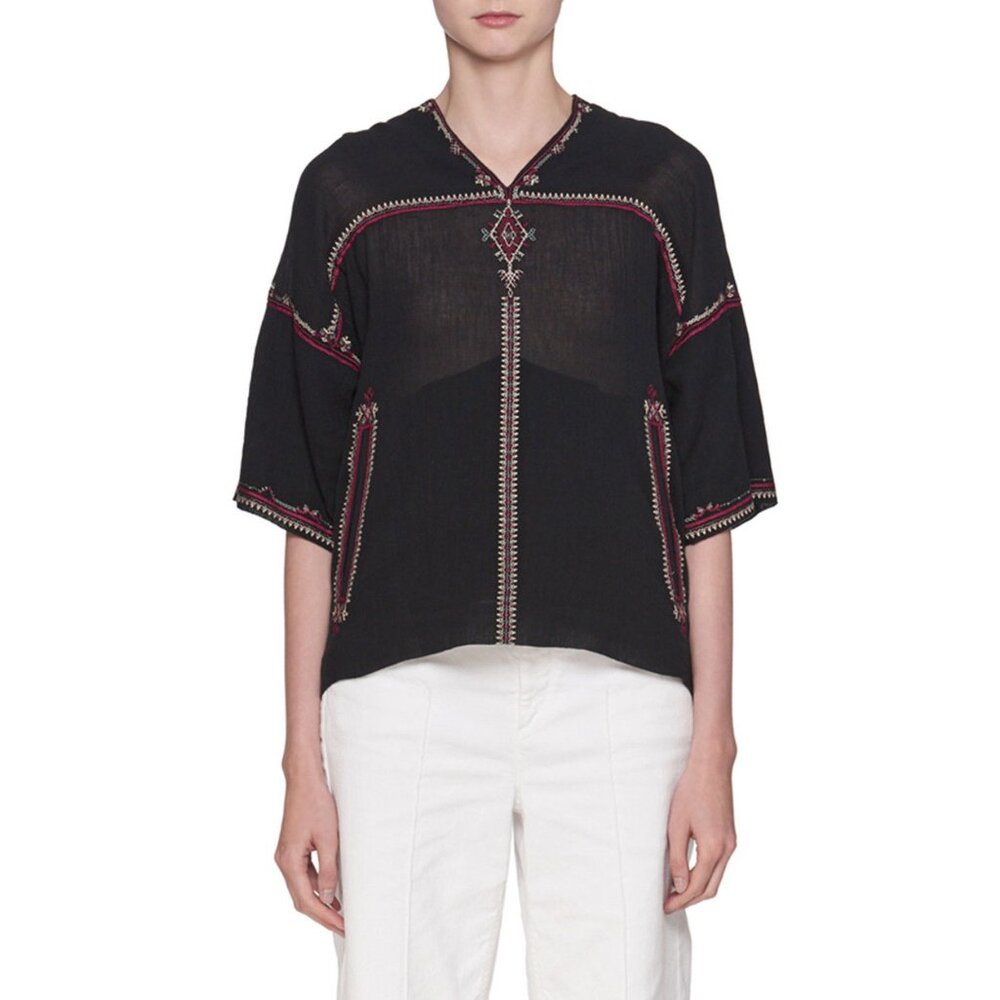 NEW etoile Isabel marant Mekki black embroidered blouse top size 40